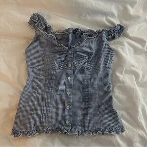 Brandy Melville Blue Gingham Elara Top (Worn once and washed)